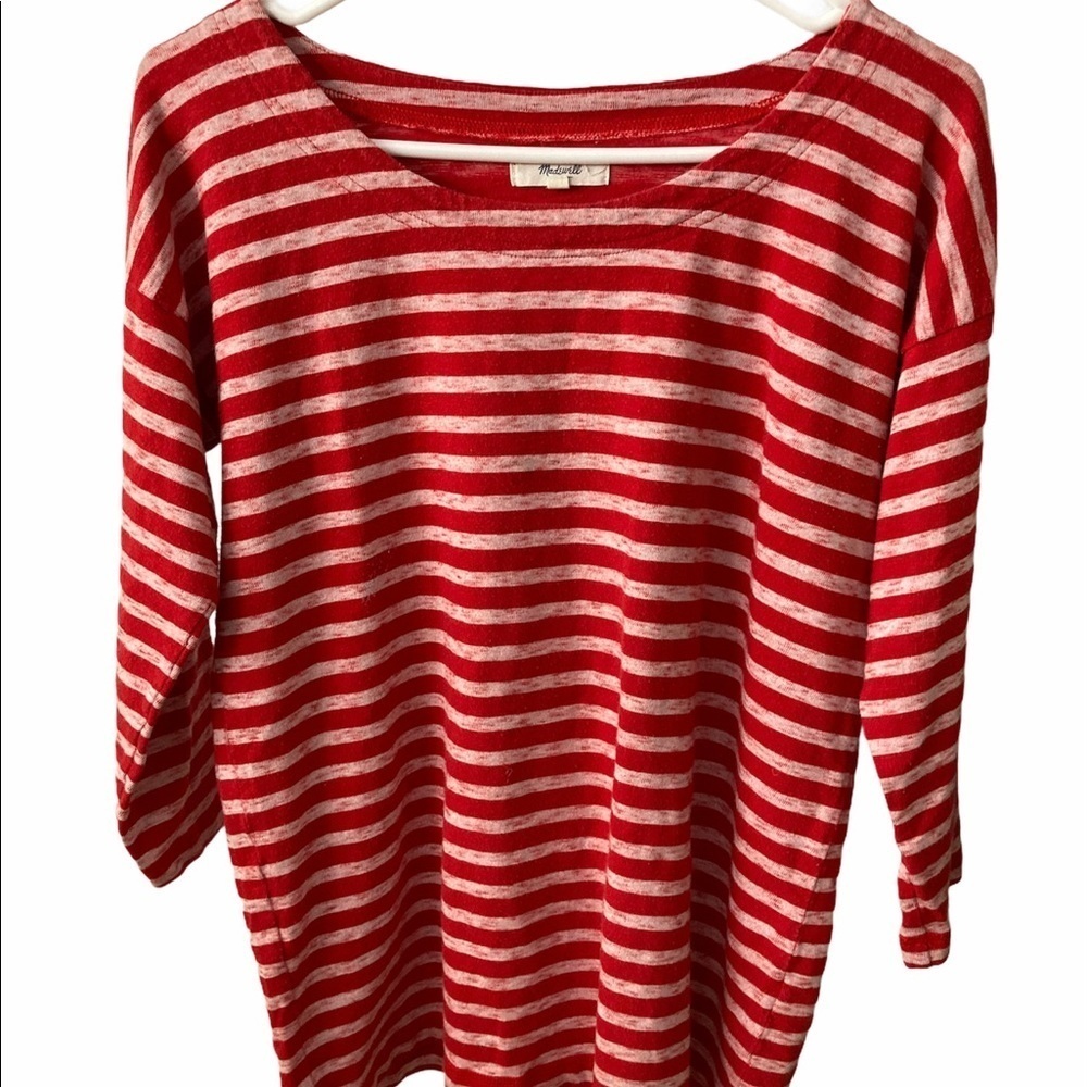 MADEWELL Red Stripe Casual 3/4Th Sleeves Cotton Top Fit Small To Medium